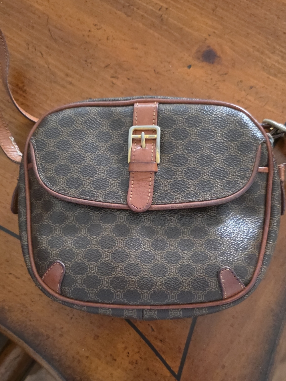 Celine Vintage Brown Monogram Crossbody Shoulder Bag